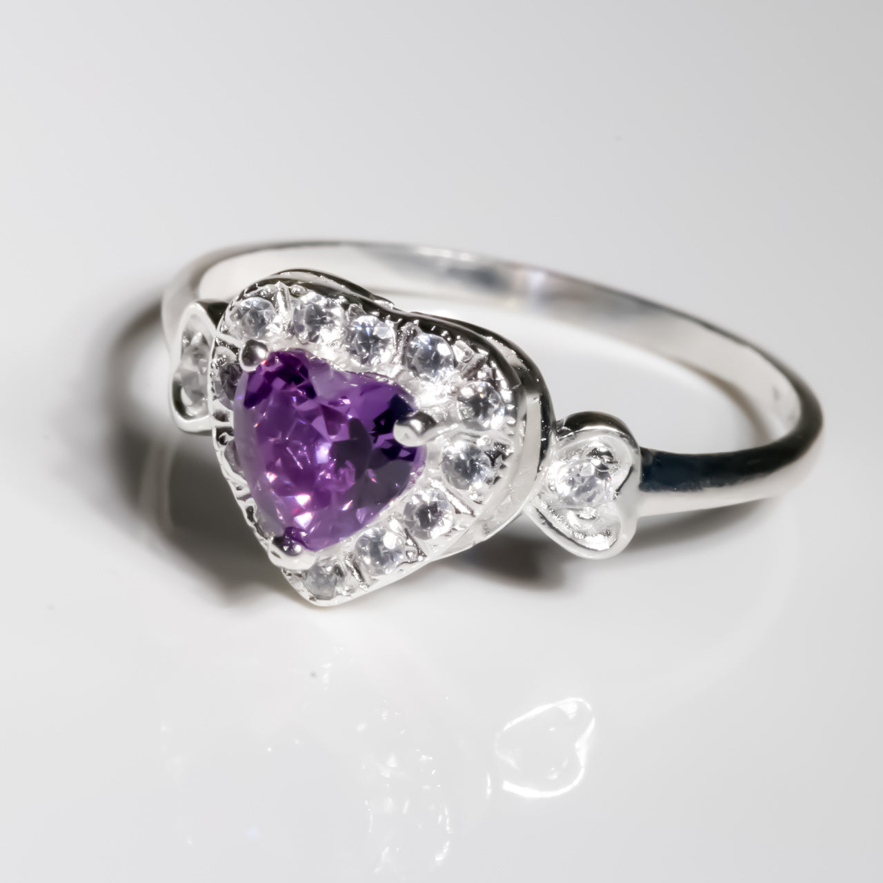 Purple Heart cz Ring, 925 Sterling Silver