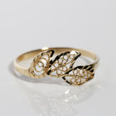 14K solid yellow gold three-leaf filigree ring with openwork design