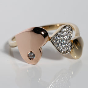 14K Solid Gold Two-Tone Heart Ring with Cubic Zirconia