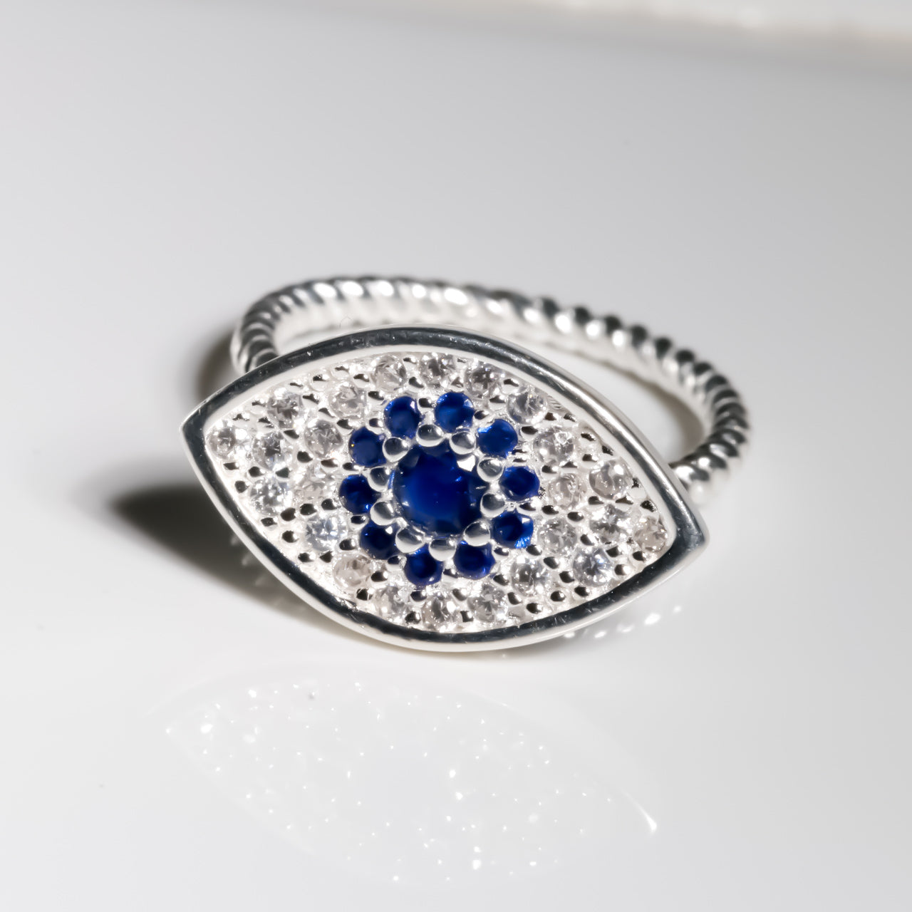 Evil Eye Fidget Ring cz, 925 Sterling Silver