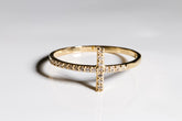 Cross Ring cz, 14K Solid Yellow Gold