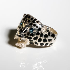 Blue eyes Cheetah Ring, 925 Sterling Silver 