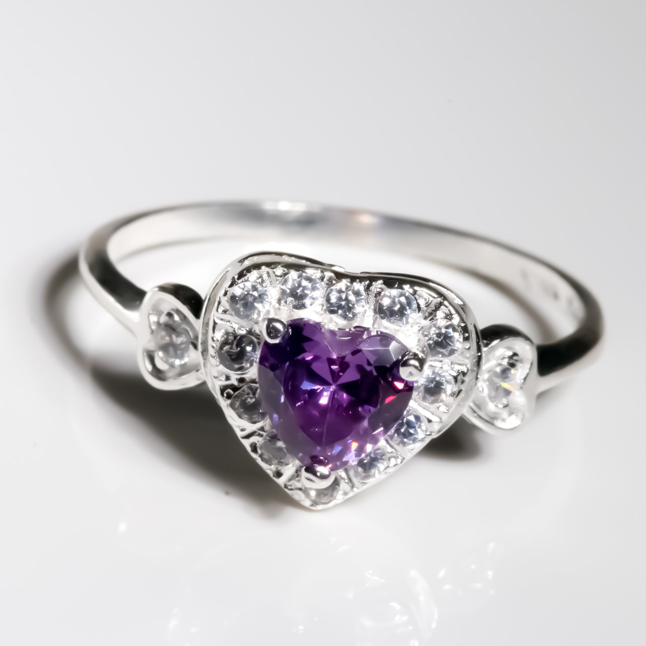 Purple Heart cz Ring, 925 Sterling Silver