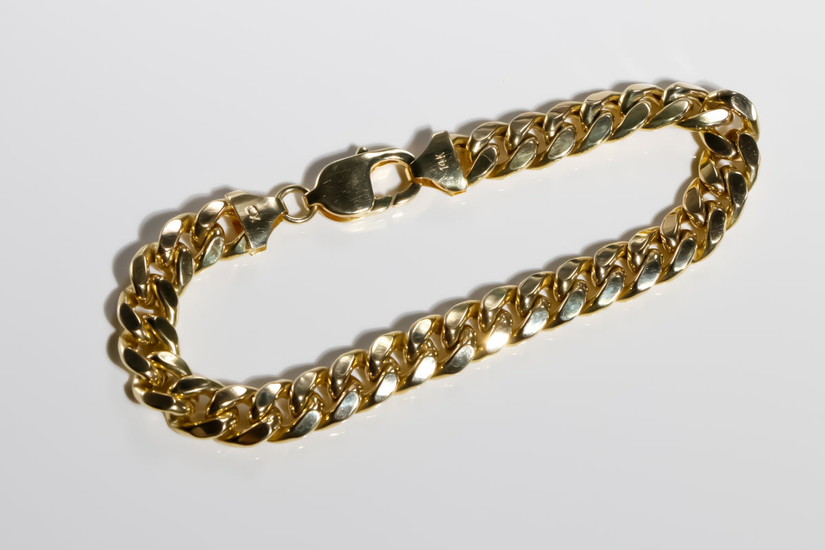 Elegant Cuban Link Bracelet, 14k Solid Yellow Gold