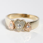 14K Solid Gold Tricolor Three Hearts Ring