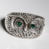 Emerald Green eyes Owl Ring cz, 925 Sterling Silver