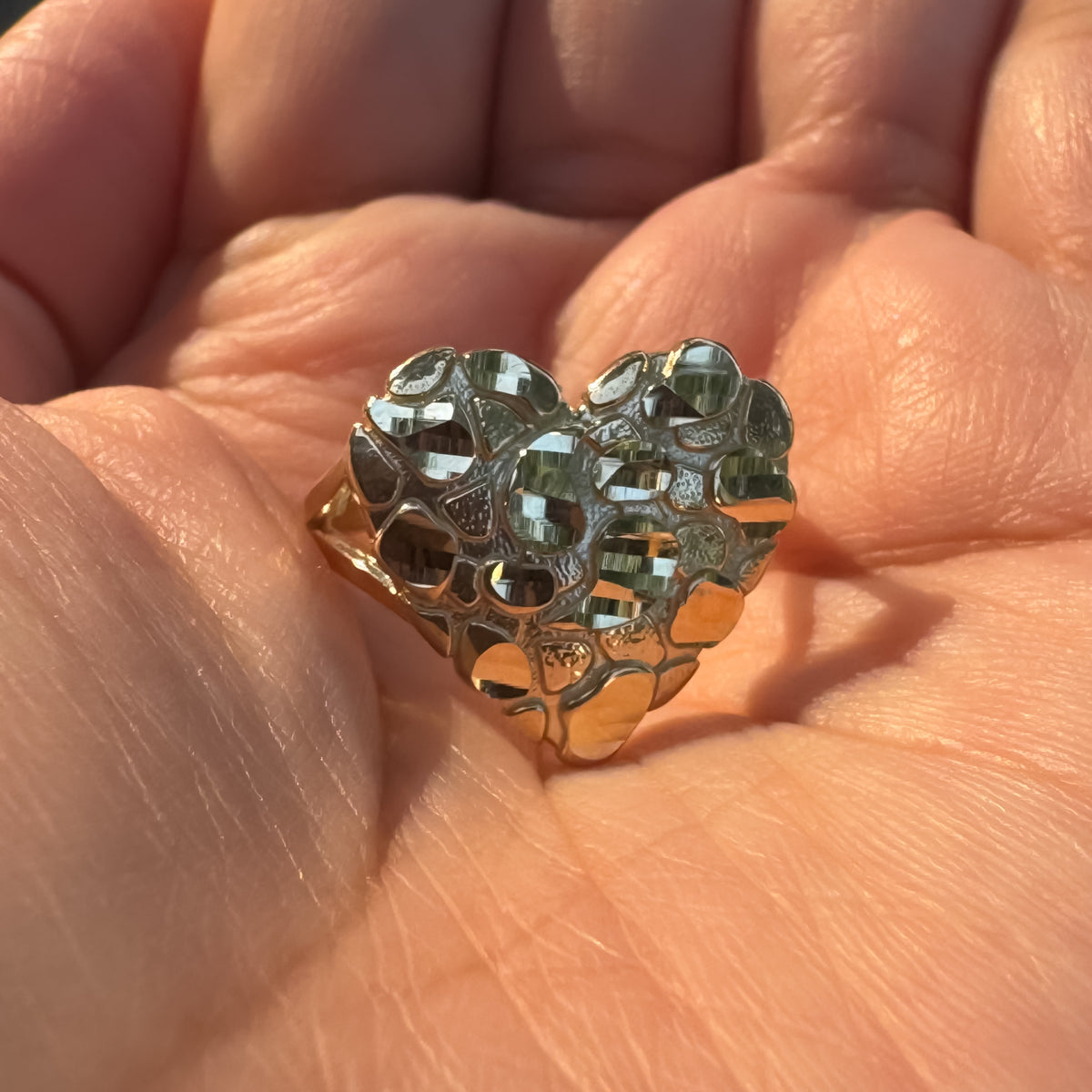 Heart Nugget Ring, 14k Solid Yellow Gold