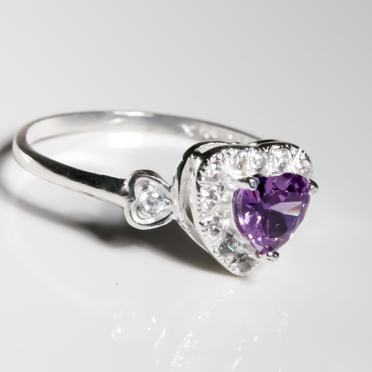 Purple Heart cz Ring, 925 Sterling Silver