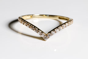 V-Style Ring cz, 14K Solid Yellow Gold