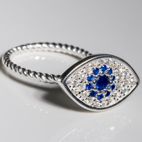 Evil Eye Fidget Ring cz, 925 Sterling Silver