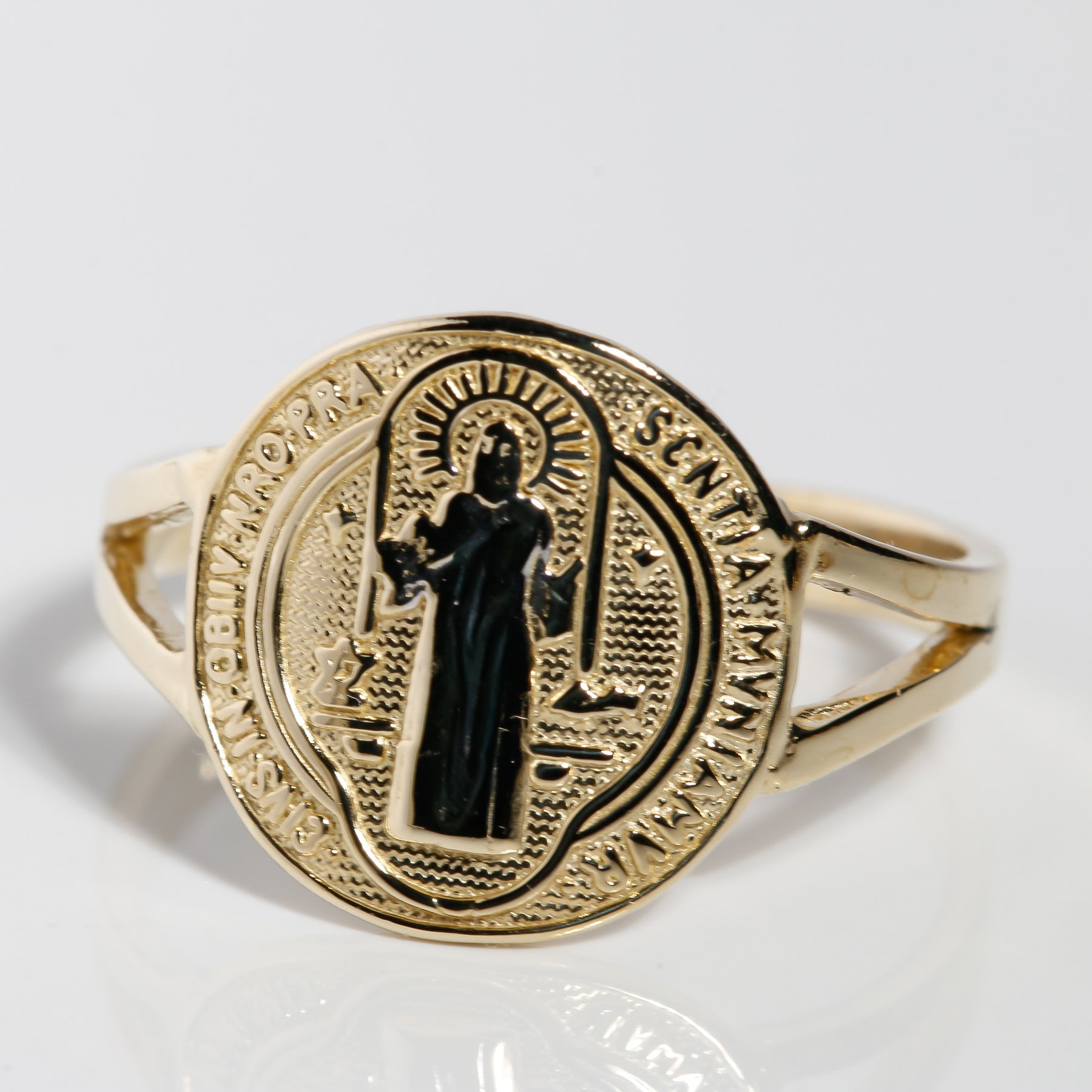 14K solid yellow gold San Benito ring with white gold center, 10mm 