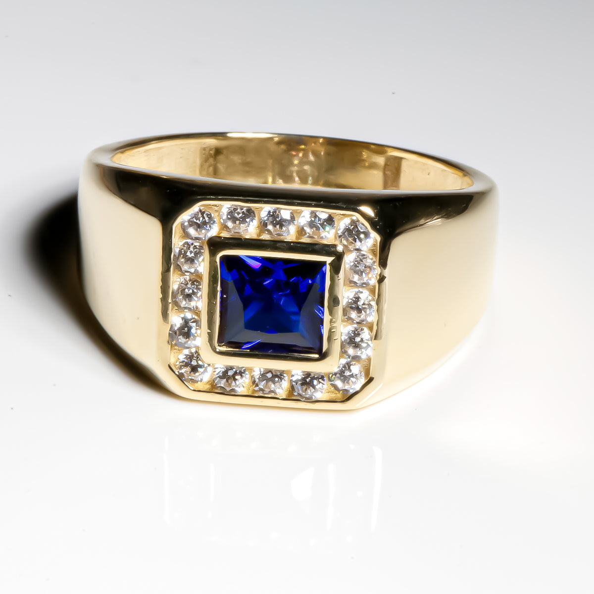 Blue Sapphire cz Ring, 14k Solid Gold