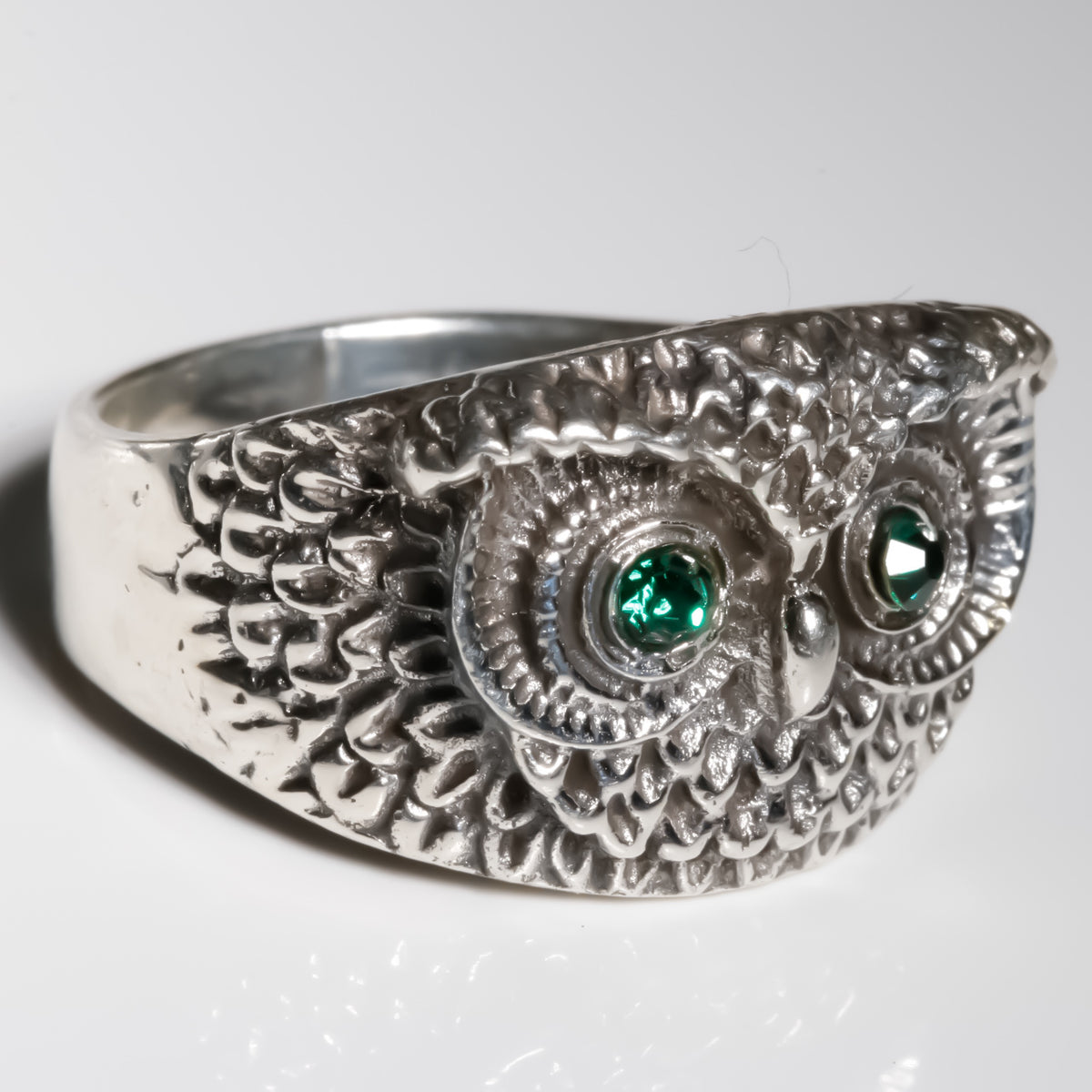 Emerald Green eyes Owl Ring cz, 925 Sterling Silver