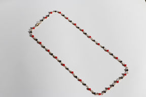 Red and Black Stone Chain, 14K Solid Yellow Gold