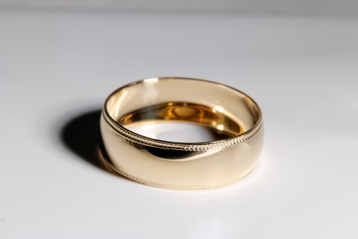 Classic Milgrain Wedding Band, 14k Solid Yellow Gold