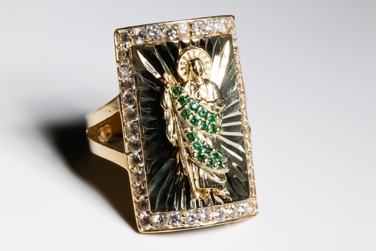 San Judas cz Ring, 14k Solid Yellow Gold