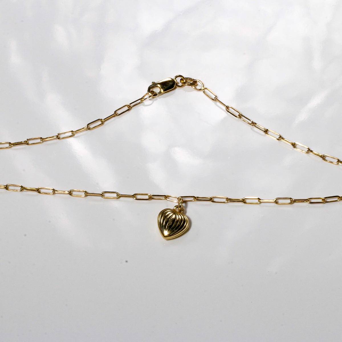 14K Solid Yellow Gold Heart Paper Clip Anklet – Dainty Chain Anklet for Women, Everyday Luxury Jewelry