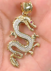 Dragon Pendant cz, 14k Solid Yellow Gold 