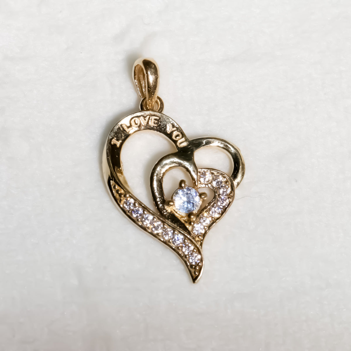 I Love You Heart Pendant, 14K Solid Yellow Gold