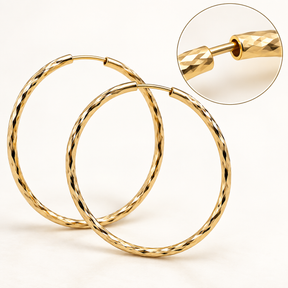 14K Solid Yellow Gold Diamond-Cut Hoop Earrings – 41mm