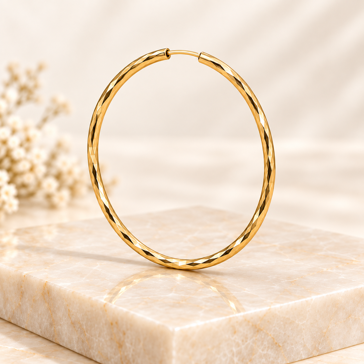 14K Solid Yellow Gold Diamond-Cut Hoop Earrings – 47mm