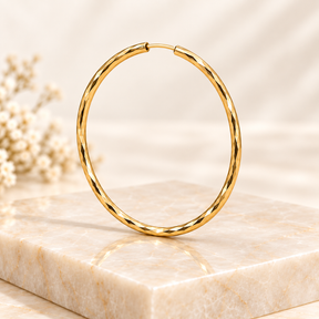 14K Solid Yellow Gold Diamond-Cut Hoop Earrings – 47mm