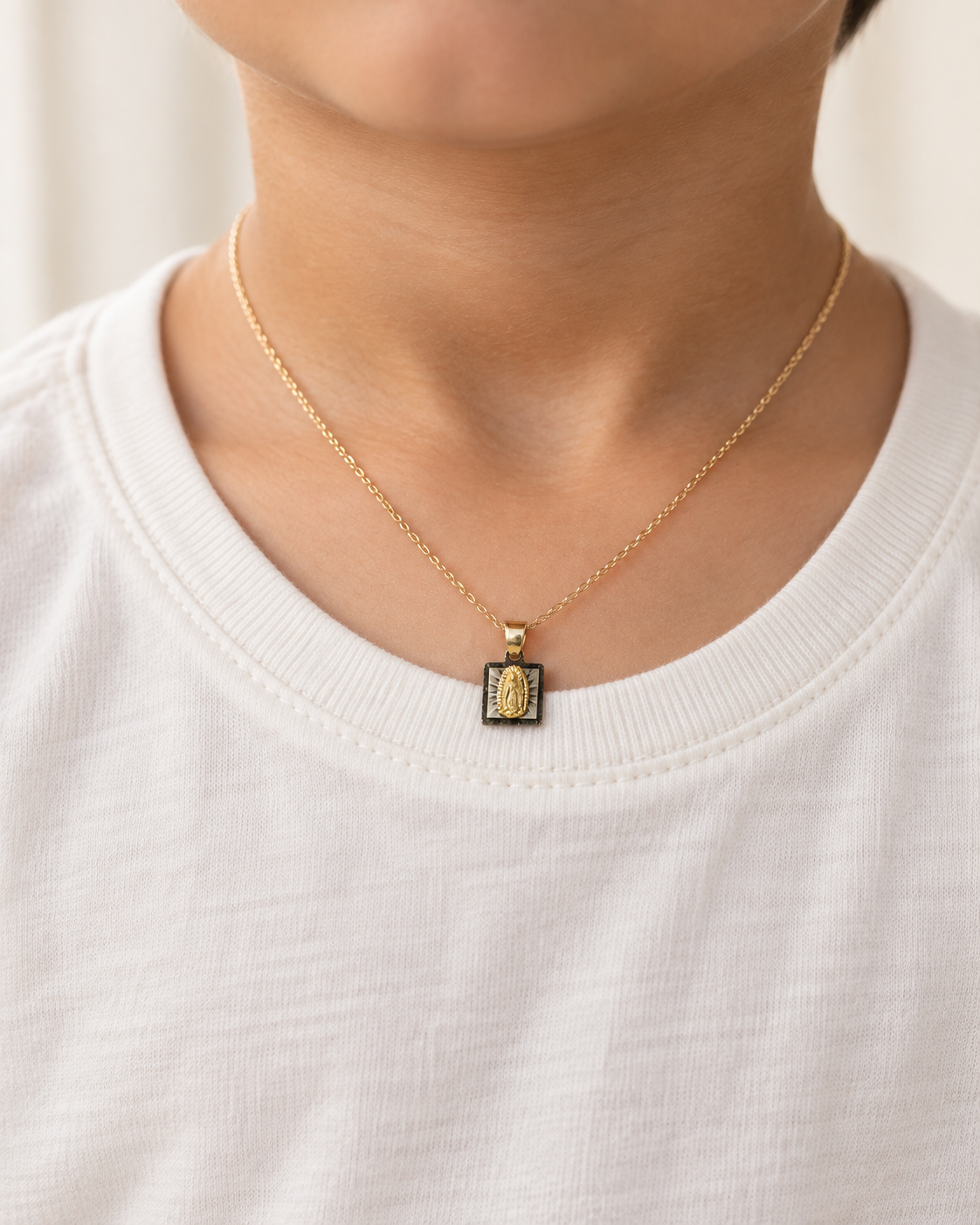 14K Solid Gold Petite Virgen de Guadalupe Square Pendant – 10mm