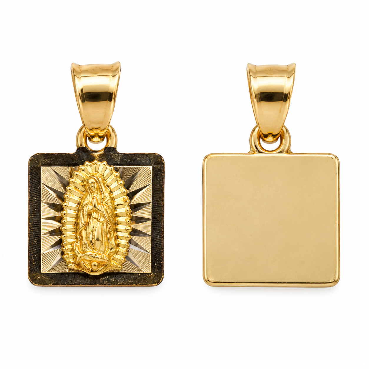 14K Solid Gold Petite Virgen de Guadalupe Square Pendant – 10mm
