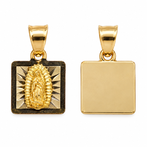 14K Solid Gold Petite Virgen de Guadalupe Square Pendant – 10mm