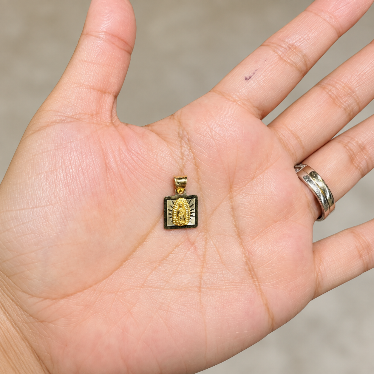 14K Solid Gold Petite Virgen de Guadalupe Square Pendant – 10mm