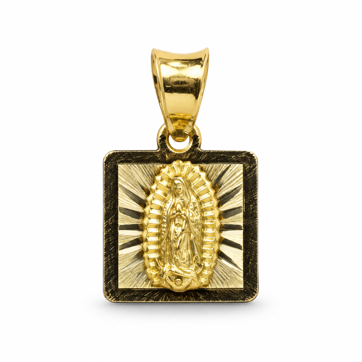 14K Solid Gold Petite Virgen de Guadalupe Square Pendant – 10mm