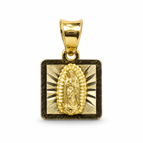 14K Solid Gold Petite Virgen de Guadalupe Square Pendant – 10mm
