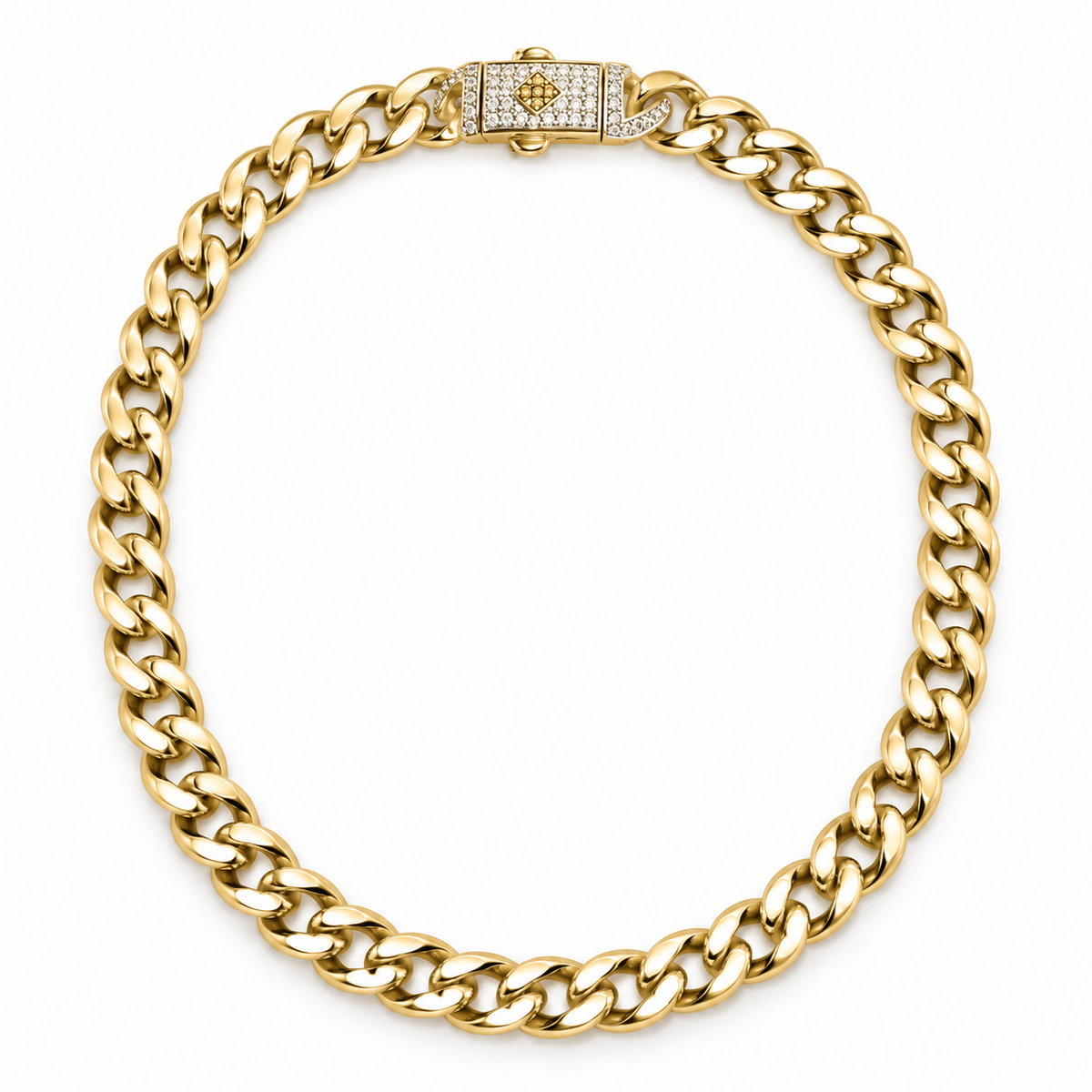 14K Solid Yellow Gold Cuban Link Chain with CZ Box Clasp – 16 Inch, 6mm