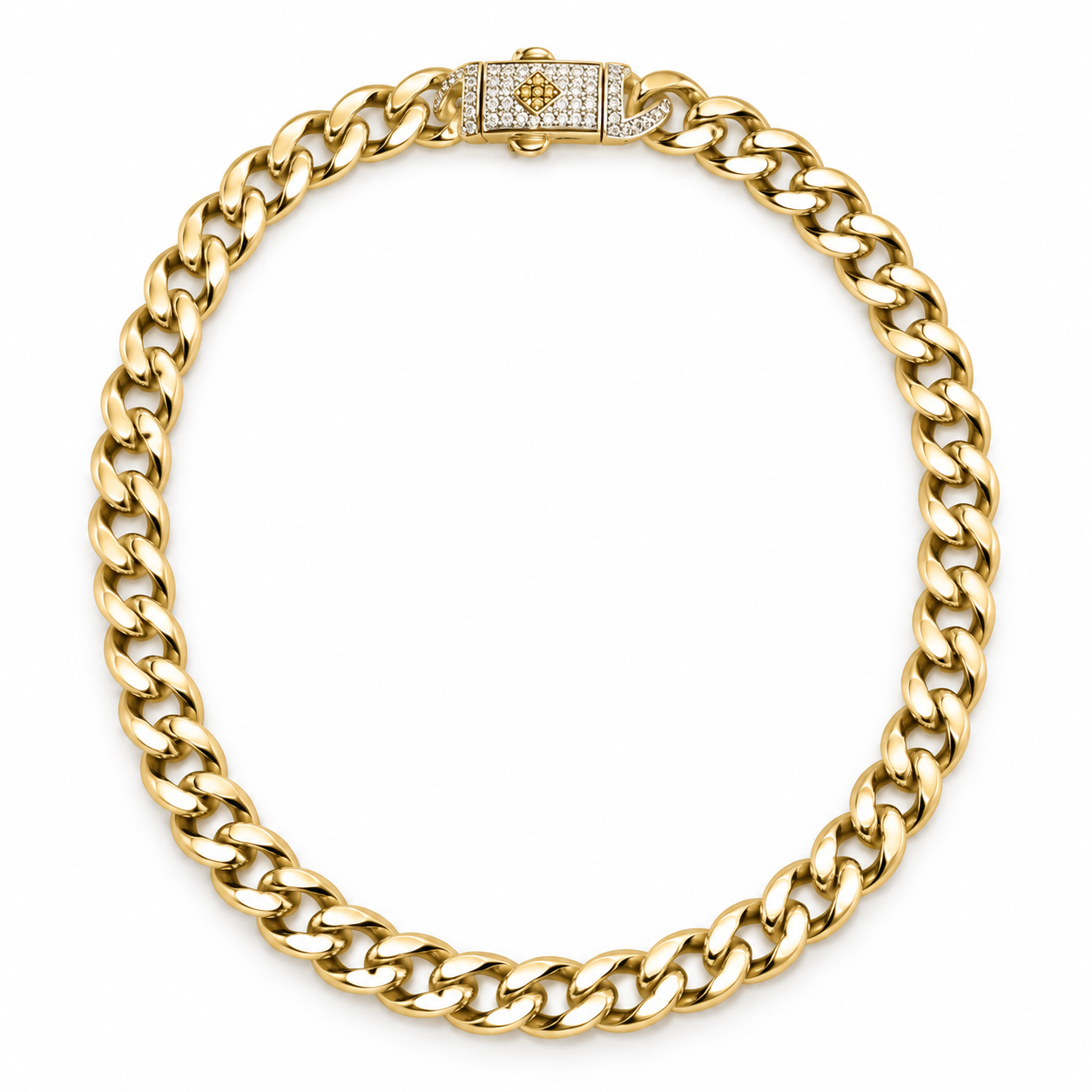 14K Solid Yellow Gold Cuban Link Chain with CZ Box Clasp – 16 Inch, 6mm