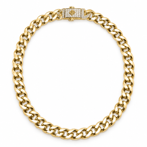 14K Solid Yellow Gold Cuban Link Chain with CZ Box Clasp – 16 Inch, 6mm
