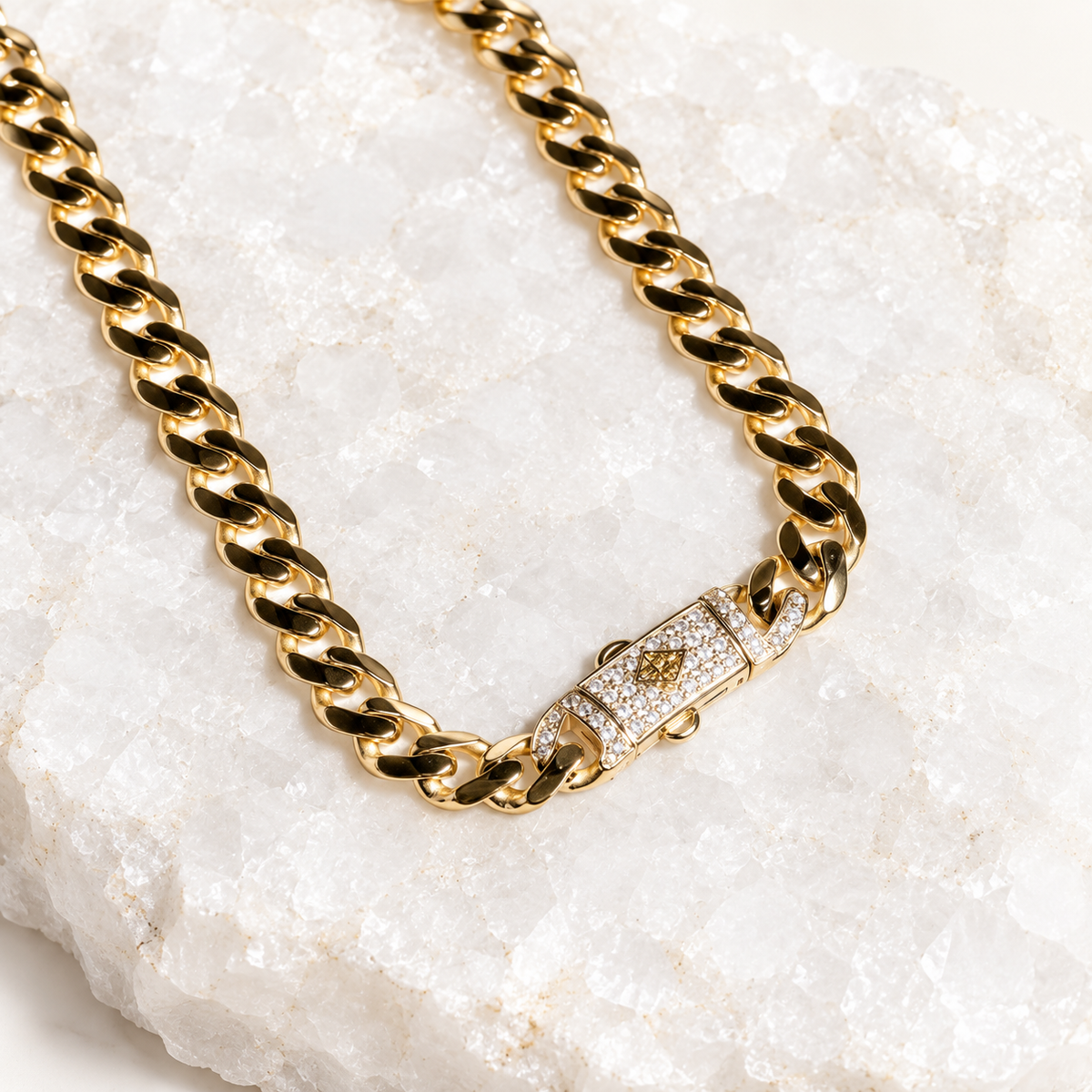 14K Solid Yellow Gold Cuban Link Chain with CZ Box Clasp – 16 Inch, 6mm
