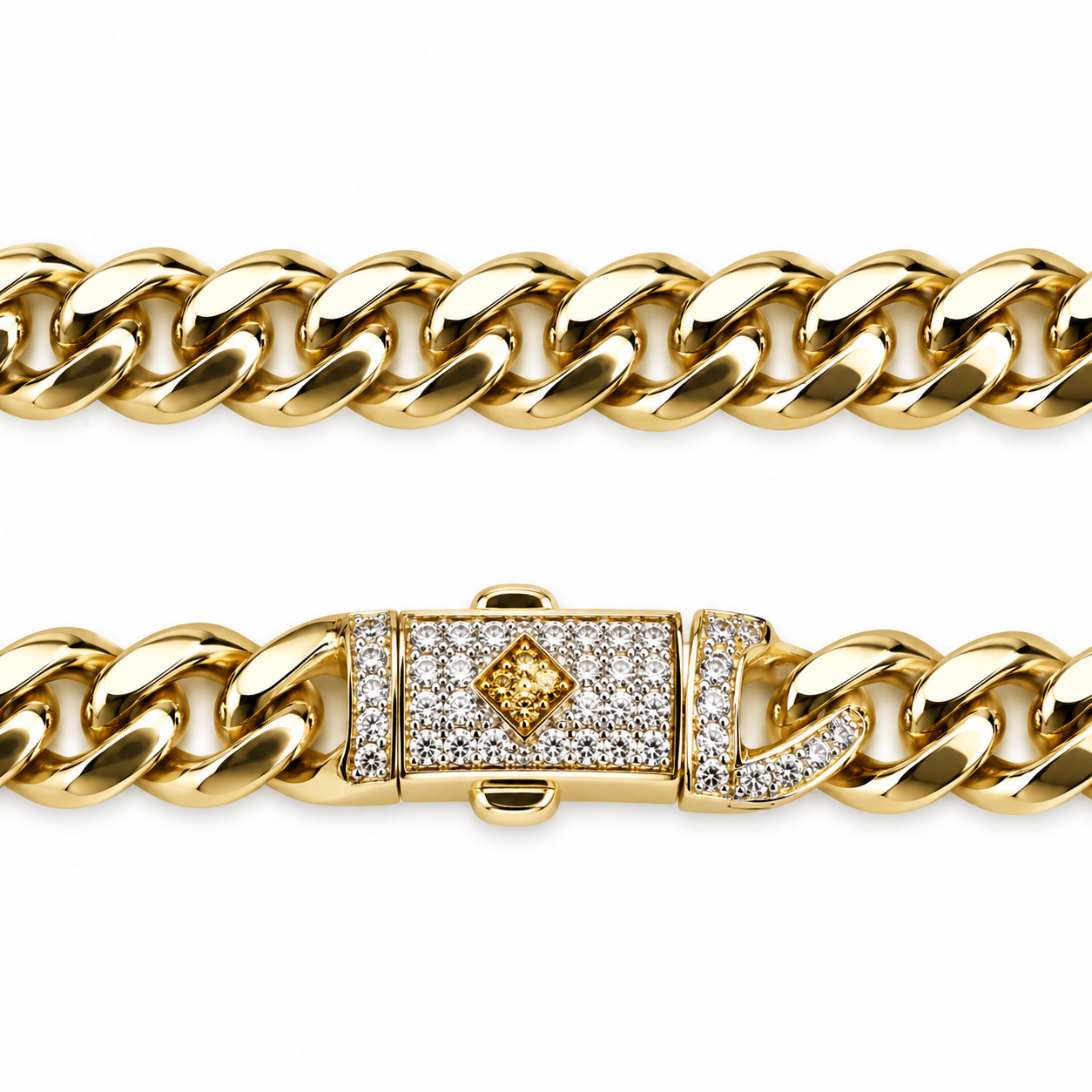 14K Solid Yellow Gold Cuban Link Chain with CZ Box Clasp – 16 Inch, 6mm
