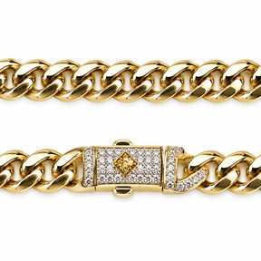 14K Solid Yellow Gold Cuban Link Chain with CZ Box Clasp – 16 Inch, 6mm