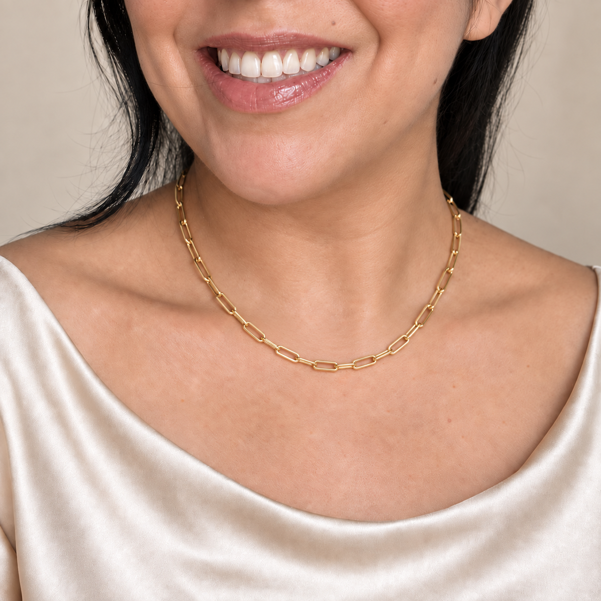 14K Solid Yellow Gold Paperclip Necklace – 18”, 2.5 mm