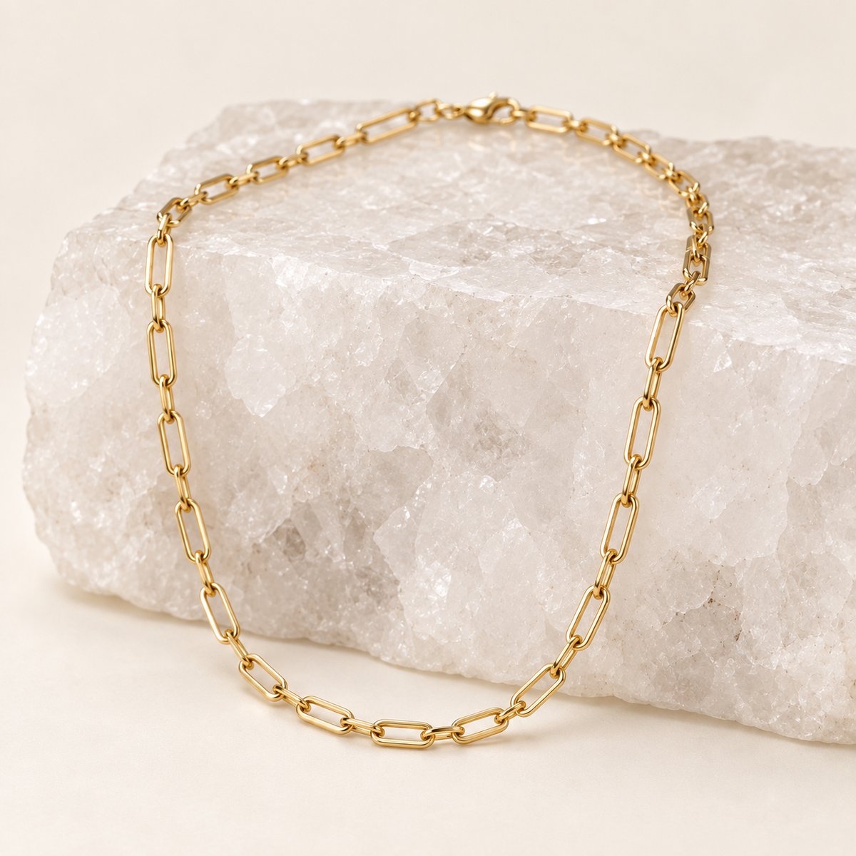 14K Solid Yellow Gold Paperclip Necklace – 18”, 2.5 mm