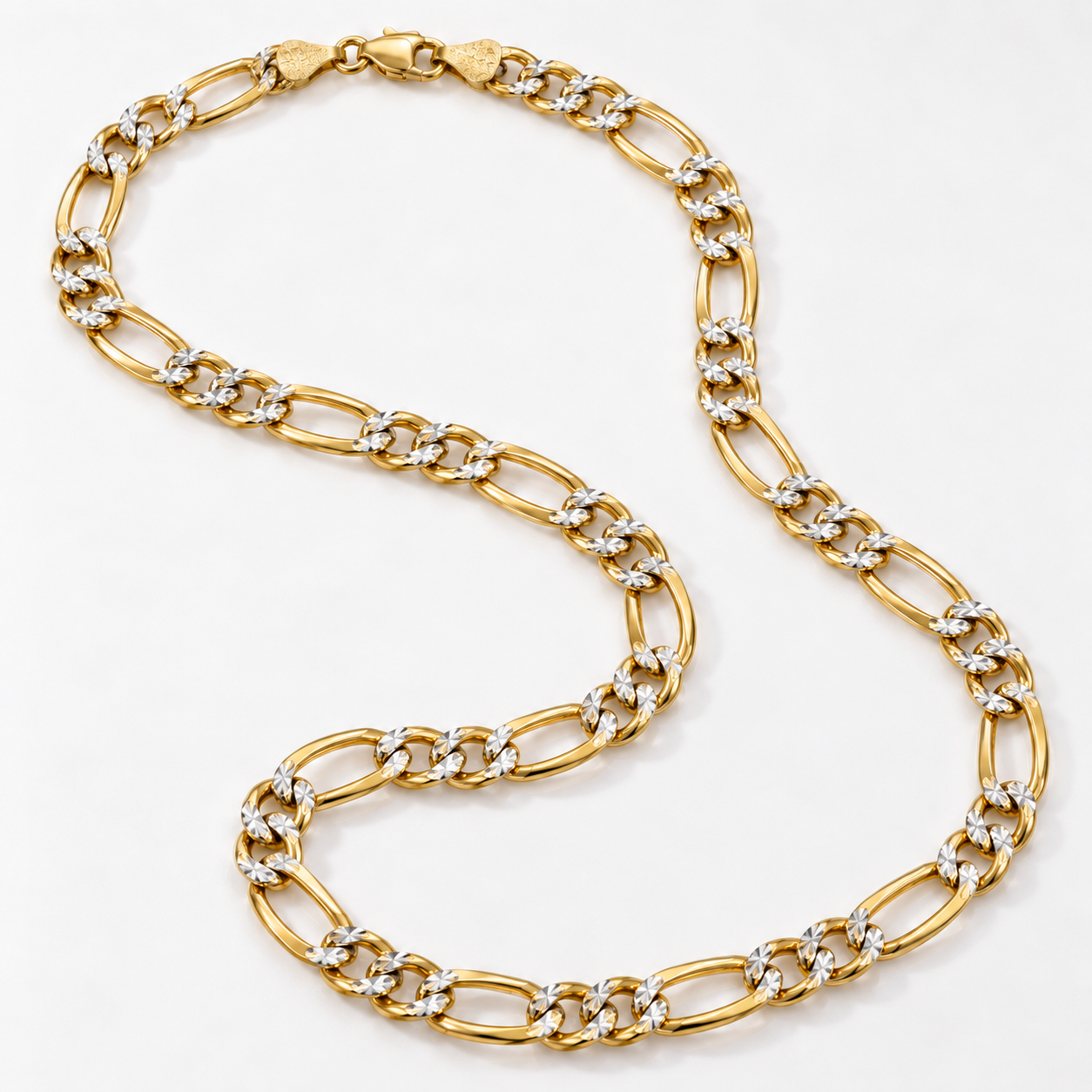 14K Solid Two-Tone Gold Diamond-Cut Figaro Chain – 24 Inch, 5.7 mm