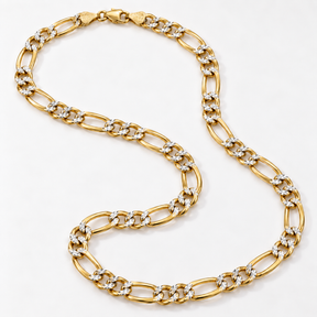 14K Solid Two-Tone Gold Diamond-Cut Figaro Chain – 24 Inch, 5.7 mm