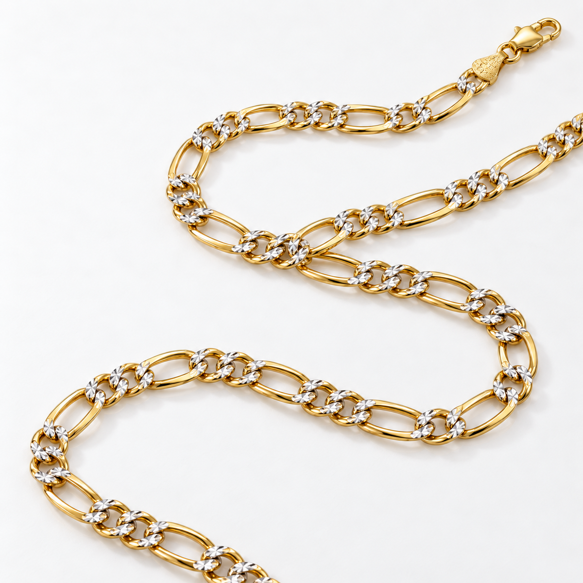 14K Solid Two-Tone Gold Diamond-Cut Figaro Chain – 24 Inch, 5.7 mm