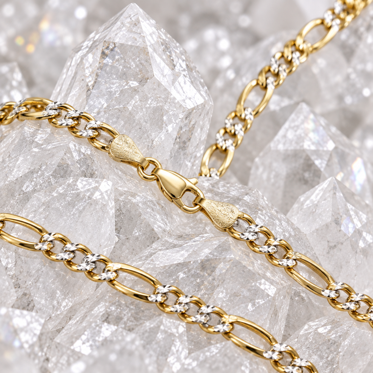 14K Solid Two-Tone Gold Diamond-Cut Figaro Chain – 24 Inch, 5.7 mm