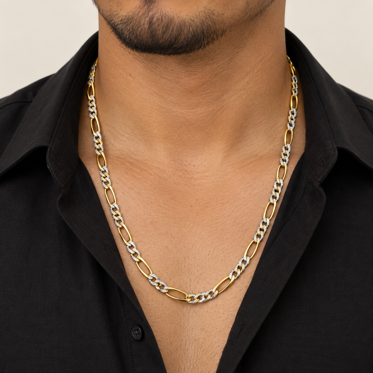 14K Solid Two-Tone Gold Diamond-Cut Figaro Chain – 24 Inch, 5.7 mm