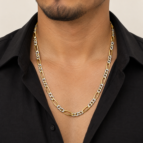 14K Solid Two-Tone Gold Diamond-Cut Figaro Chain – 24 Inch, 5.7 mm