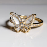 Radiant Butterfly Bliss Ring cz, 14K Solid Yellow Gold