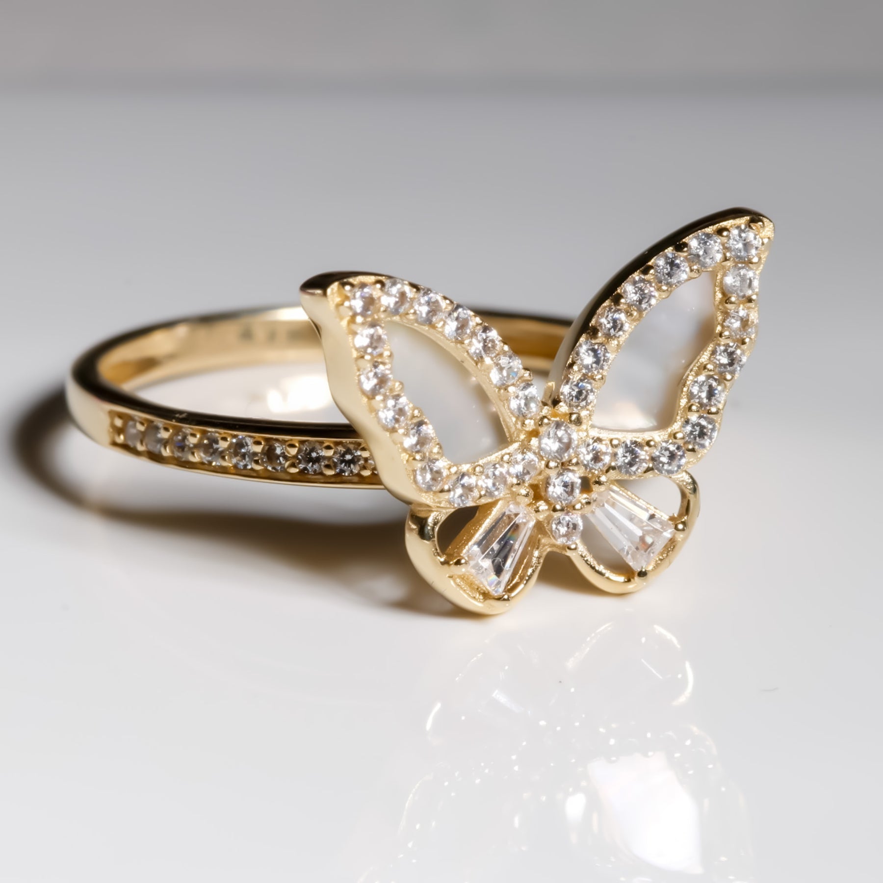 Radiant Butterfly Bliss Ring cz, 14K Solid Yellow Gold