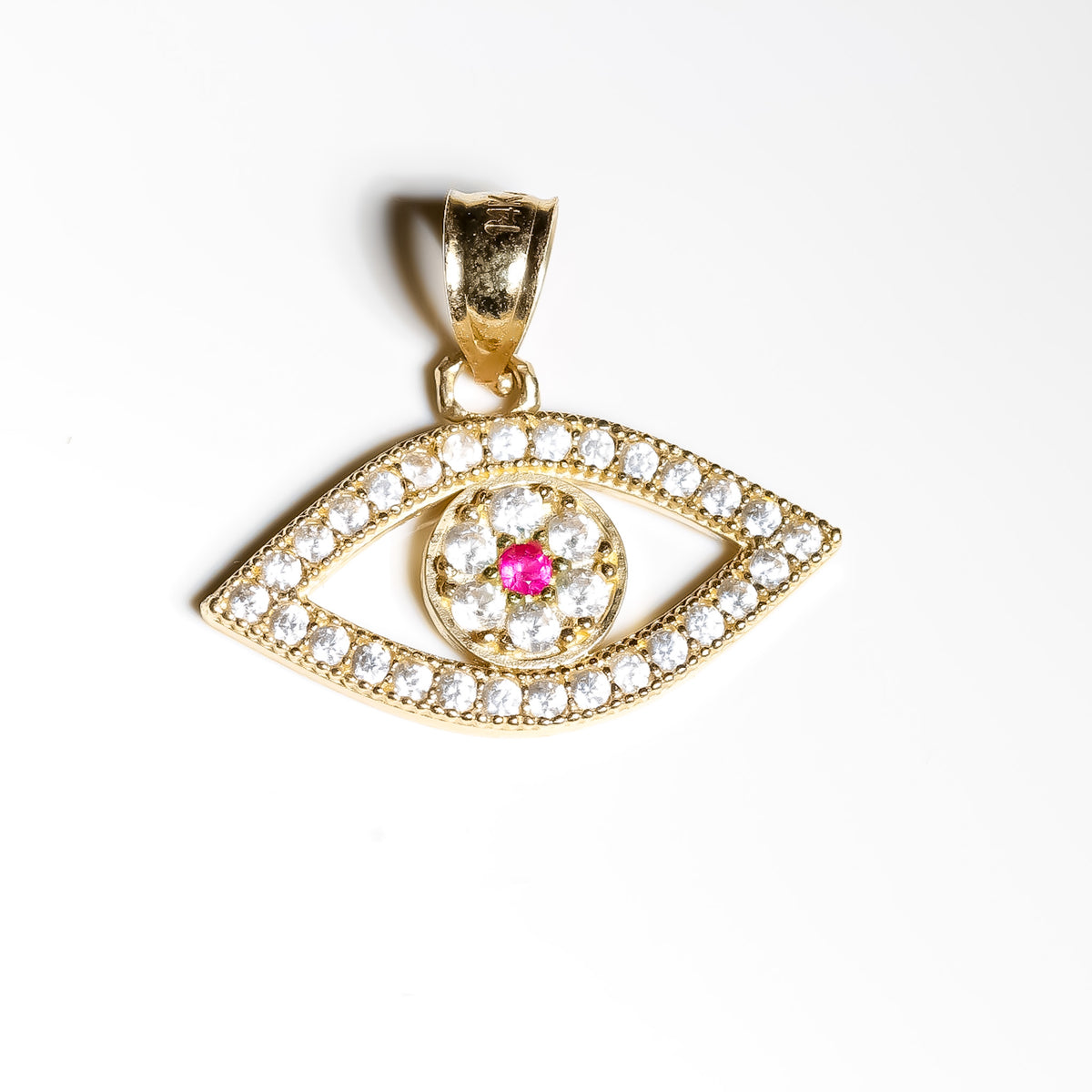 Evil Eye Pendant cz, 14K Solid Yellow Gold