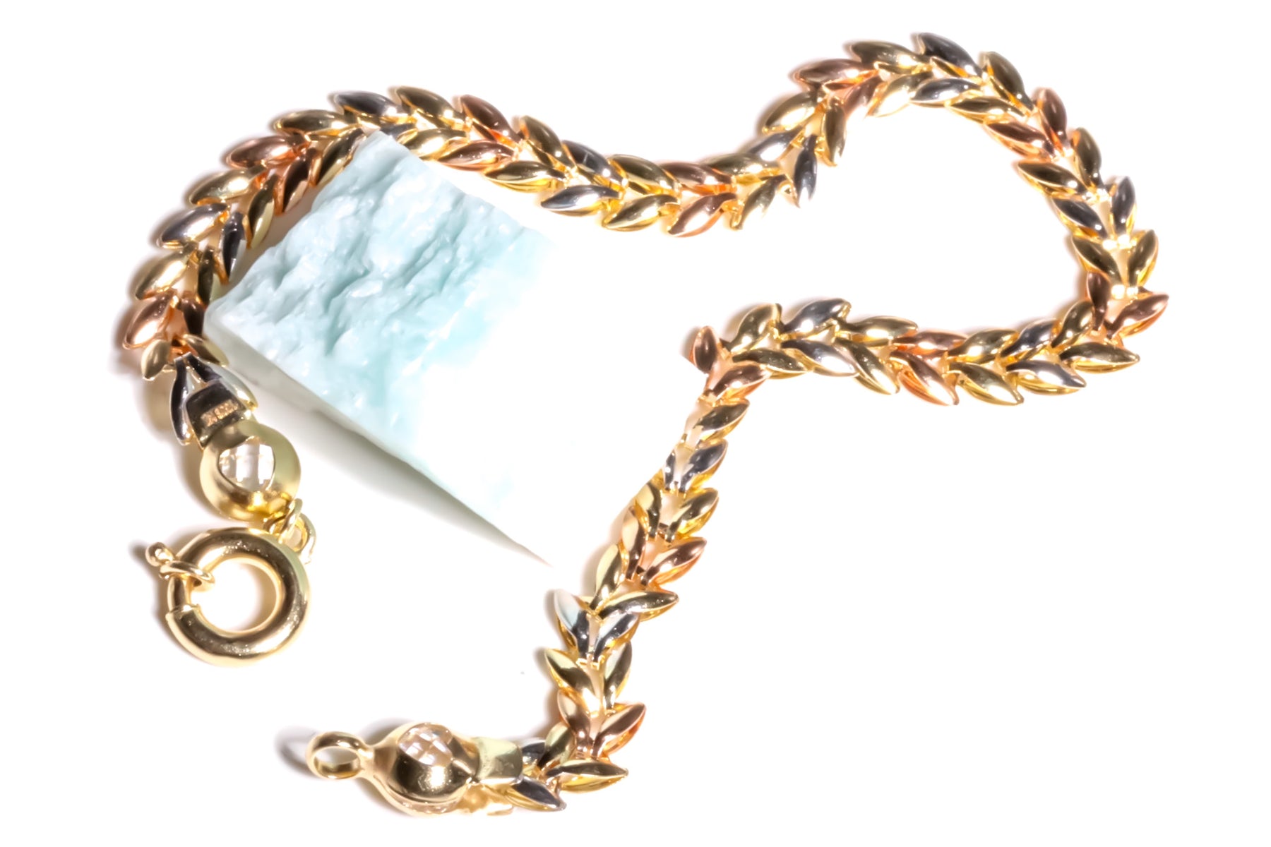 Leaf Pattern Bracelet, 14K Solid Tri-Color Gold